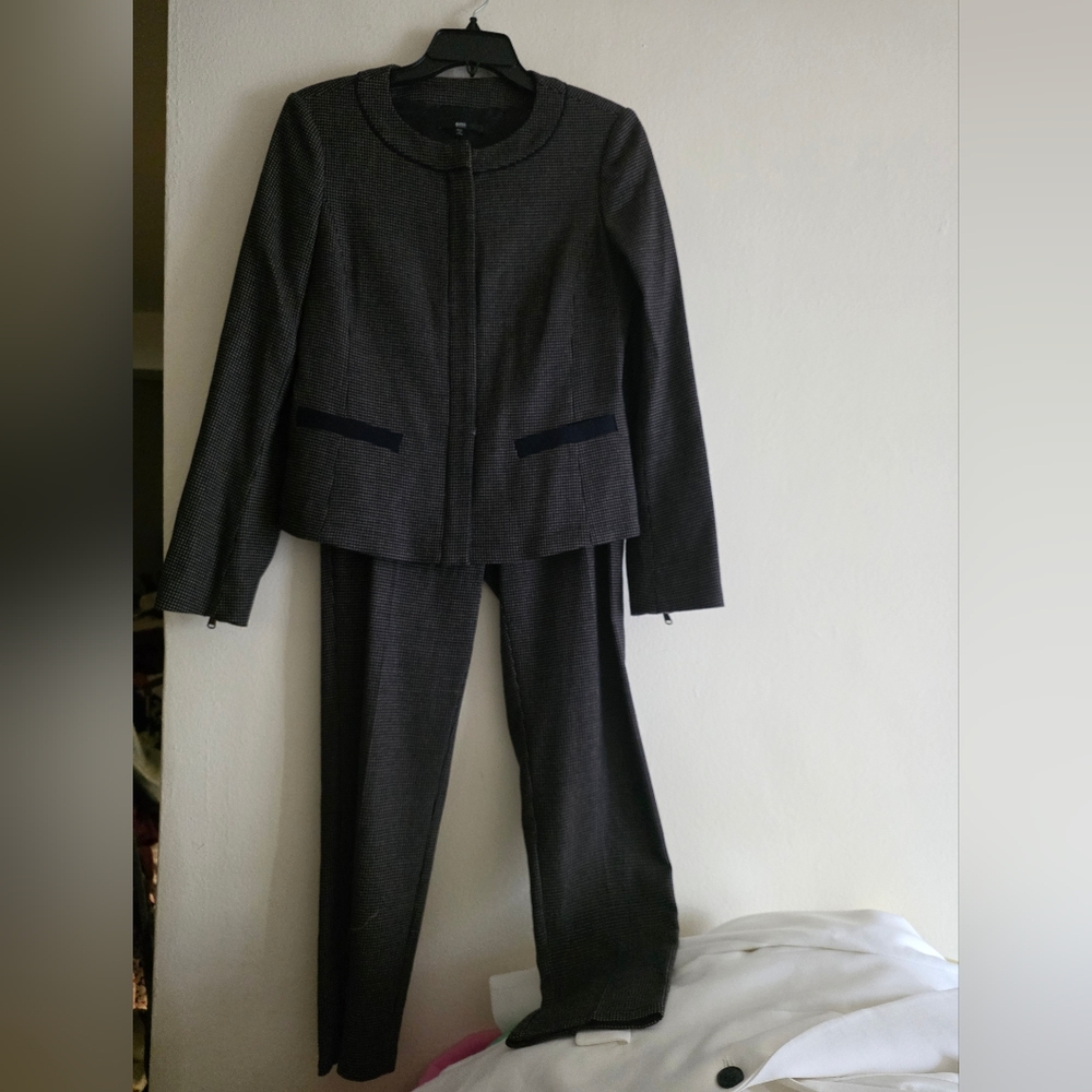 Hugo Boss Set Koralie Jacket + Pipe Pants Sz 4 Taupe Black Nwot